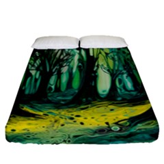 Ai Generated Trees Forest Mystical Forest Nature Art Fitted Sheet (queen Size) by Ndabl3x