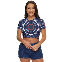 Mandala Orange Navy Side Button Cropped Tee by Ndabl3x