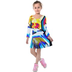 Stop Retro Abstract Stop Sign Blur Kids  Long Sleeve Velvet Dress by Ndabl3x