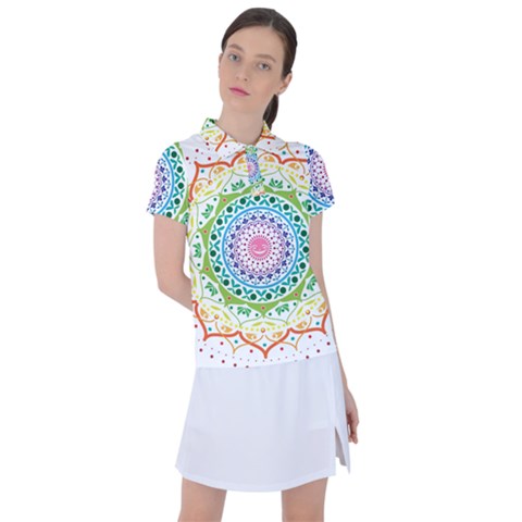 Mandala Pattern Rainbow Pride Women s Polo Tee by Ndabl3x