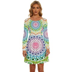 Mandala Pattern Rainbow Pride Long Sleeve Wide Neck Velvet Dress by Ndabl3x