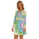 Mandala Pattern Rainbow Pride Long Sleeve Wide Neck Velvet Dress View2