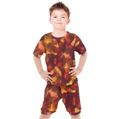 Leaves Fall Autumn Season Orange Kids  Tee And Shorts Set by Ndabl3x