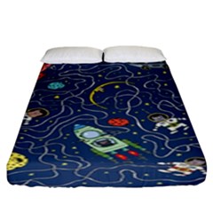 Cat Cosmos Cosmonaut Rocket Fitted Sheet (king Size) by Cowasu