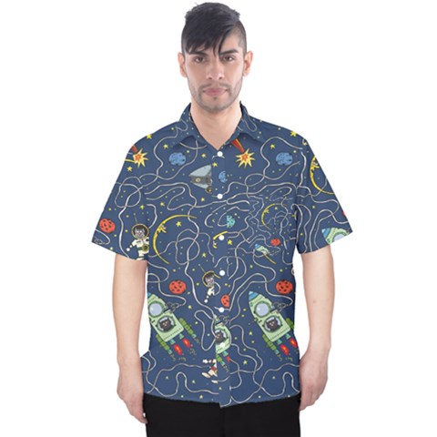 Cat Cosmos Cosmonaut Rocket Men s Hawaii Shirt by Cowasu
