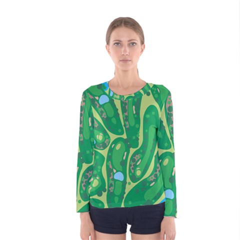 Golf Course Par Golf Course Green Women s Long Sleeve Tee by Cowasu