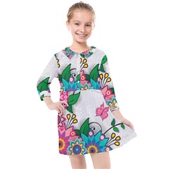 Flowers Pattern Vector Art Kids  Quarter Sleeve Shirt Dress by Amaryn4rt