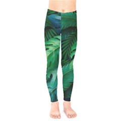 Tropical Green Leaves Background Kids  Classic Winter Leggings by Amaryn4rt