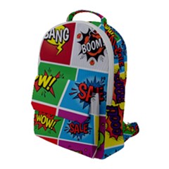 Pop Art Comic Vector Speech Cartoon Bubbles Popart Style With Humor Text Boom Bang Bubbling Expressi Flap Pocket Backpack (large) by Amaryn4rt