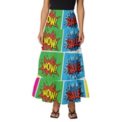 Pop Art Comic Vector Speech Cartoon Bubbles Popart Style With Humor Text Boom Bang Bubbling Expressi Tiered Ruffle Maxi Skirt by Amaryn4rt