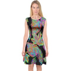 Autumn Pattern Dried Leaves Capsleeve Midi Dress by Simbadda