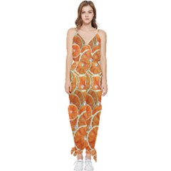 Oranges Background Texture Pattern Sleeveless Tie Ankle Chiffon Jumpsuit by Simbadda