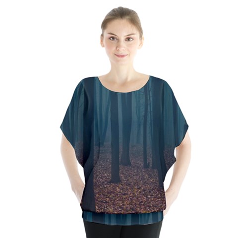 Dark Forest Nature Batwing Chiffon Blouse by Ravend