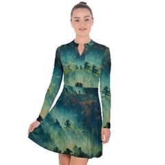 Green Tree Forest Jungle Nature Landscape Long Sleeve Panel Dress by Ravend