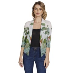 Tropical Jungle Plants Women s Draped Front 3/4 Sleeve Shawl Collar Jacket by Ravend