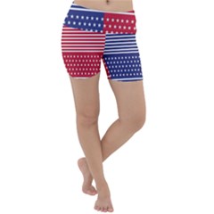 American Flag Patriot Red White Lightweight Velour Yoga Shorts by Celenk