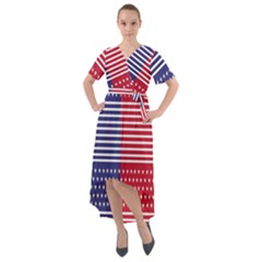 American Flag Patriot Red White Front Wrap High Low Dress by Celenk