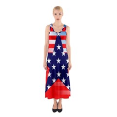 Patriotic American Usa Design Red Sleeveless Maxi Dress by Celenk