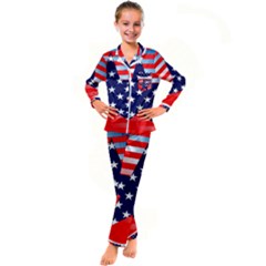 Patriotic American Usa Design Red Kids  Satin Long Sleeve Pajamas Set by Celenk