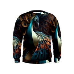 Colorful Peacock Bird Feathers Kids  Sweatshirt by Vaneshop