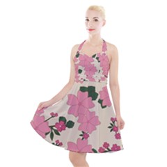 Floral Vintage Flowers Halter Party Swing Dress  by Dutashop