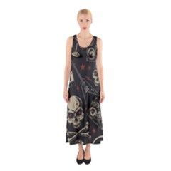 Grunge Seamless Pattern With Skulls Sleeveless Maxi Dress by Amaryn4rt