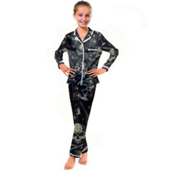 Grunge Seamless Pattern With Skulls Kids  Satin Long Sleeve Pajamas Set by Amaryn4rt