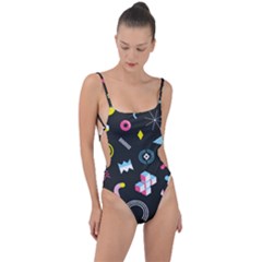 Memphis Design Seamless Pattern Tie Strap One Piece Swimsuit by uniart180623