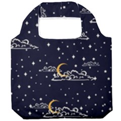 Hand-drawn-scratch-style-night-sky-with-moon-cloud-space-among-stars-seamless-pattern-vector-design- Foldable Grocery Recycle Bag by uniart180623