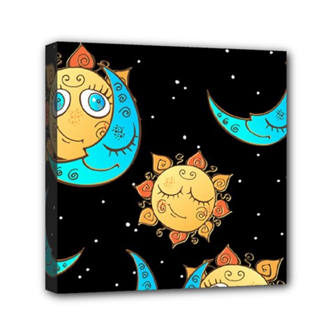 Seamless-pattern-with-sun-moon-children Mini Canvas 6  X 6  (stretched) by uniart180623