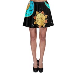 Seamless-pattern-with-sun-moon-children Skater Skirt by uniart180623