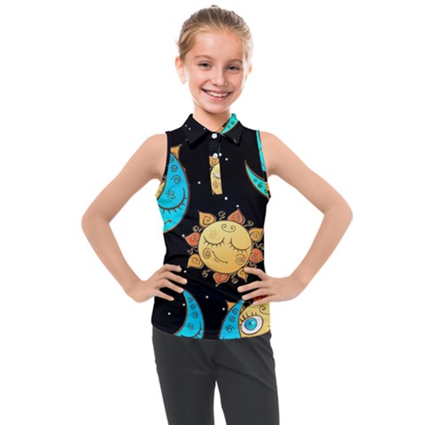 Seamless-pattern-with-sun-moon-children Kids  Sleeveless Polo Tee by uniart180623
