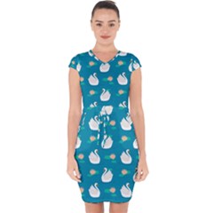 Elegant-swan-pattern-with-water-lily-flowers Capsleeve Drawstring Dress  by uniart180623