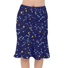 Seamless-pattern-with-cartoon-zodiac-constellations-starry-sky Short Mermaid Skirt by uniart180623