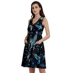 Colorful-abstract-pattern-consisting-glowing-lights-luminescent-images-marine-plankton-dark Sleeveless Dress With Pocket by uniart180623