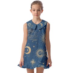 Seamless-galaxy-pattern Kids  Pilgrim Collar Ruffle Hem Dress by uniart180623