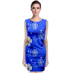 Blooming-seamless-pattern-blue-colors Sleeveless Velvet Midi Dress by uniart180623