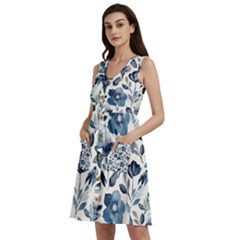 Indigo-watercolor-floral-seamless-pattern Sleeveless Dress With Pocket by uniart180623