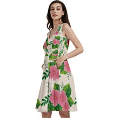 Cute-pink-flowers-with-leaves-pattern Sleeveless V-neck Skater Dress With Pockets by uniart180623