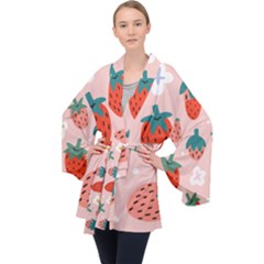 Strawberry-seamless-pattern Long Sleeve Velvet Kimono  by uniart180623