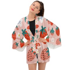 Strawberry-seamless-pattern Long Sleeve Kimono by uniart180623