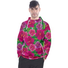 Background-cute-flowers-fuchsia-with-leaves Men s Pullover Hoodie by uniart180623