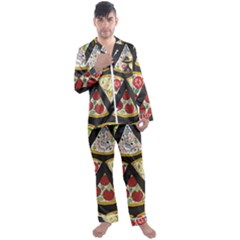 Vector-seamless-pattern-with-italian-pizza-top-view Men s Long Sleeve Satin Pajamas Set by uniart180623