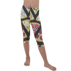 Vector-seamless-pattern-with-italian-pizza-top-view Kids  Lightweight Velour Capri Leggings  by uniart180623