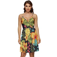 Fabulous-colorful-floral-seamless V-neck Pocket Summer Dress  by uniart180623