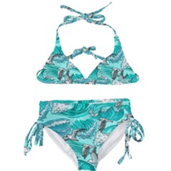 Sea-waves-seamless-pattern Kids  Classic Bikini Set by uniart180623