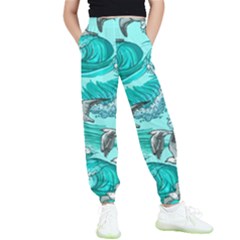 Sea-waves-seamless-pattern Kids  Joggers by uniart180623