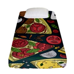 Vector-seamless-pizza-slice-pattern-hand-drawn-pizza-illustration-great-pizzeria-menu-background Fitted Sheet (single Size) by uniart180623