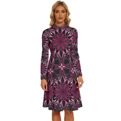 Seamless-pattern-with-flowers-oriental-style-mandala Long Sleeve Shirt Collar A-line Dress by uniart180623