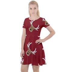 Cute-reindeer-head-with-star-red-background Cap Sleeve Velour Dress  by uniart180623